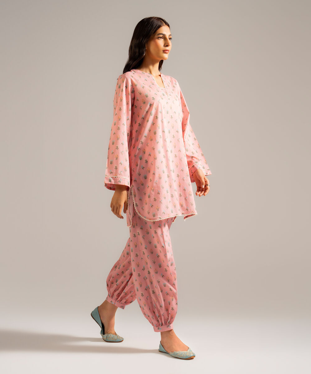 Women's RTW Lawn Printed Pink  Straight Shirt