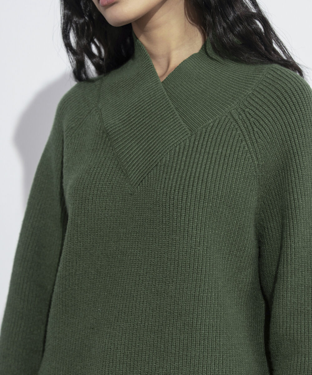 Women's Western Wear Olive Cross-Over High Neck Sweater