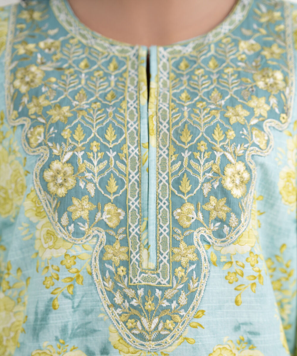 Women's RTW Light Khaddar Embroidered Blue Straight Shirt