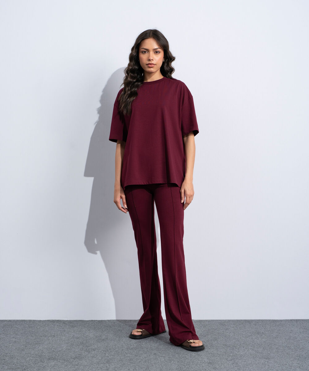 Women's Western Burgundy Loose Fit T-Shirt