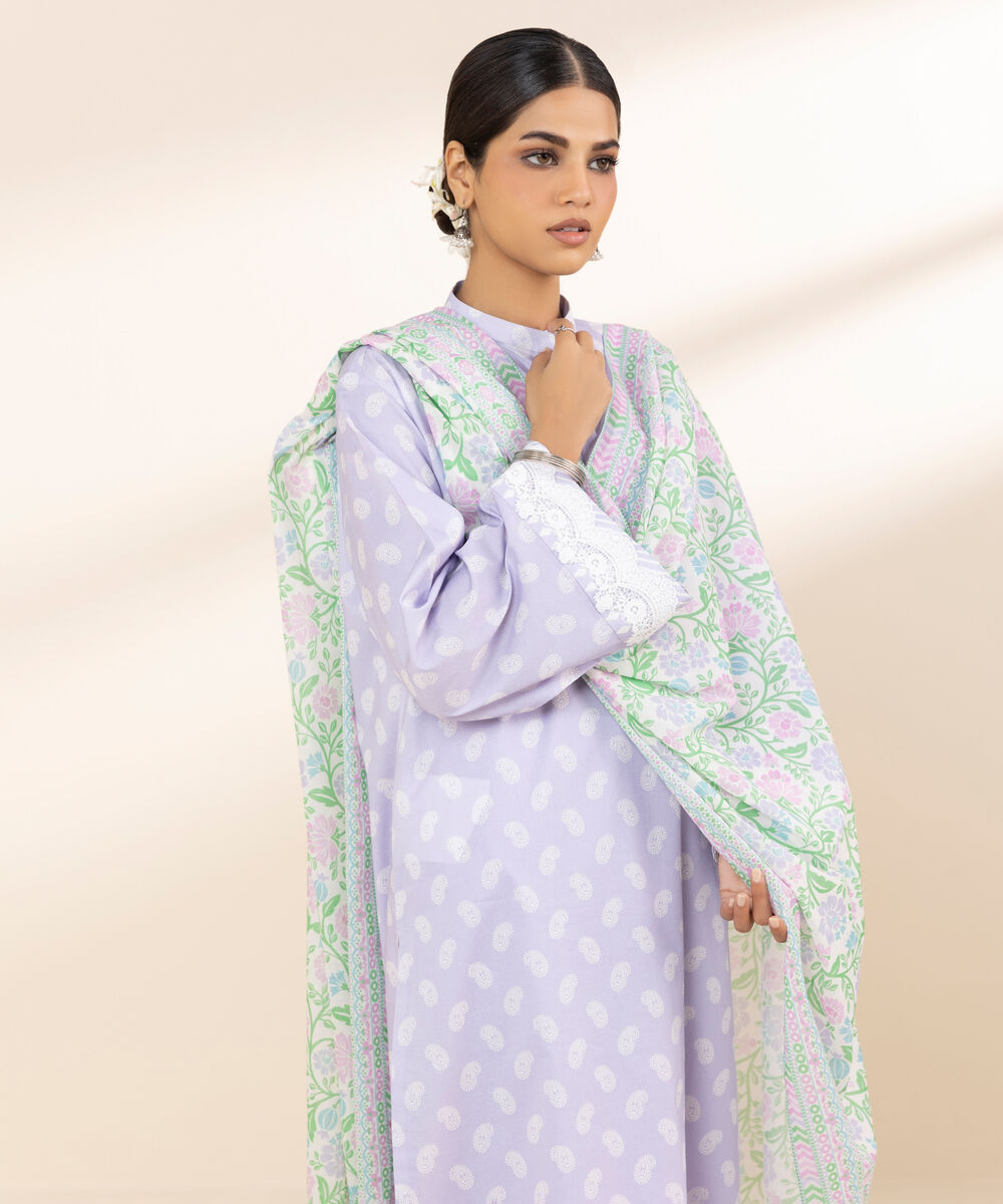 Women's Unstitched Lawn Printed Purple 3 Piece Suit