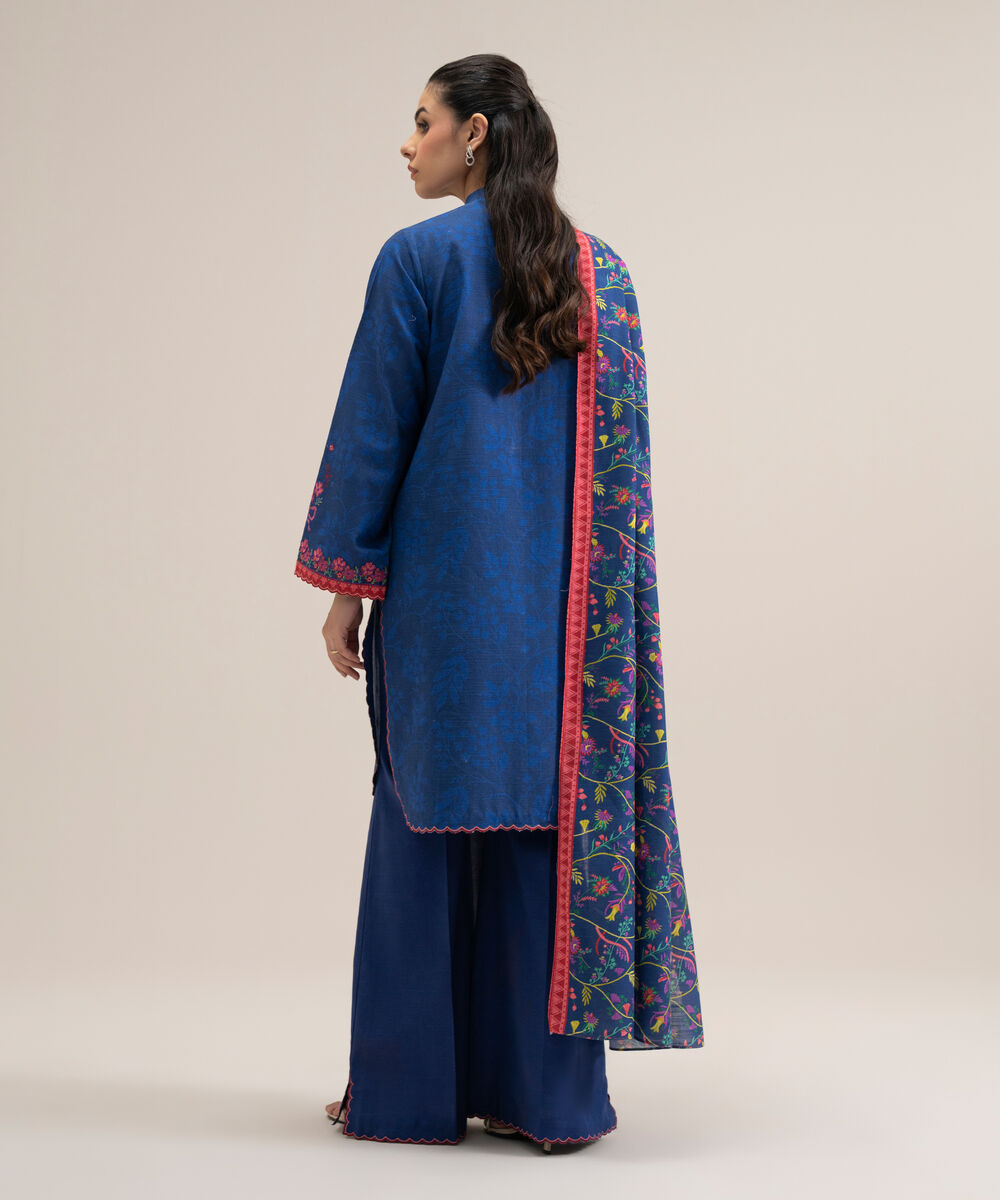 Women's Unstitched Lawn Embroidered Blue 3 Piece Suit
