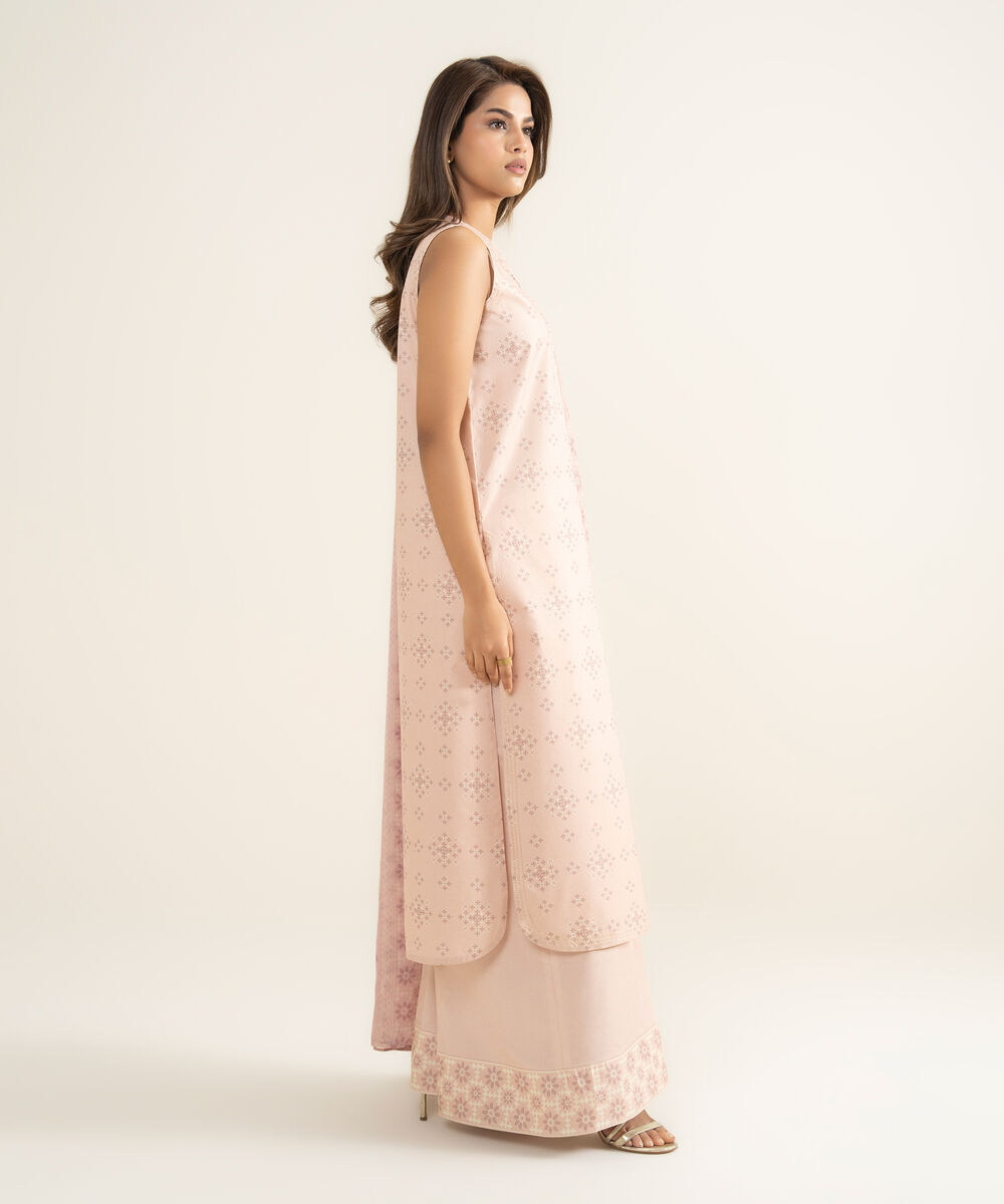 Women's Unstitched Zari Lawn Printed Pink 3 Piece Suit