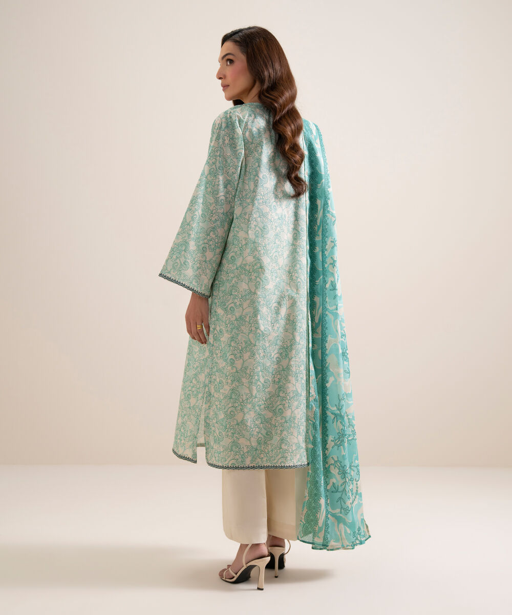 Women's Unstitched Lawn Embroidered Off White and Tea Pink 3 Piece Suit