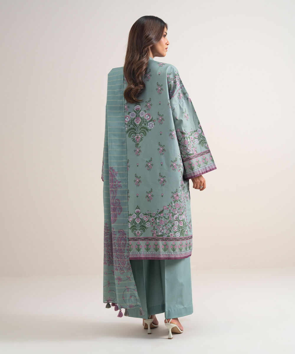 Women's Unstitched Zari Lawn Printed Grey 3 Piece Suit