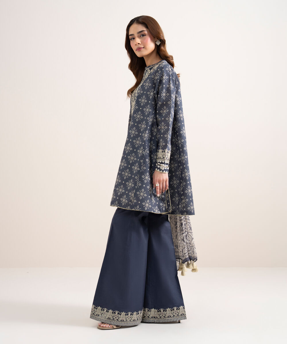 Women's Unstitched Lawn Embroidered Blue 3 Piece Suit