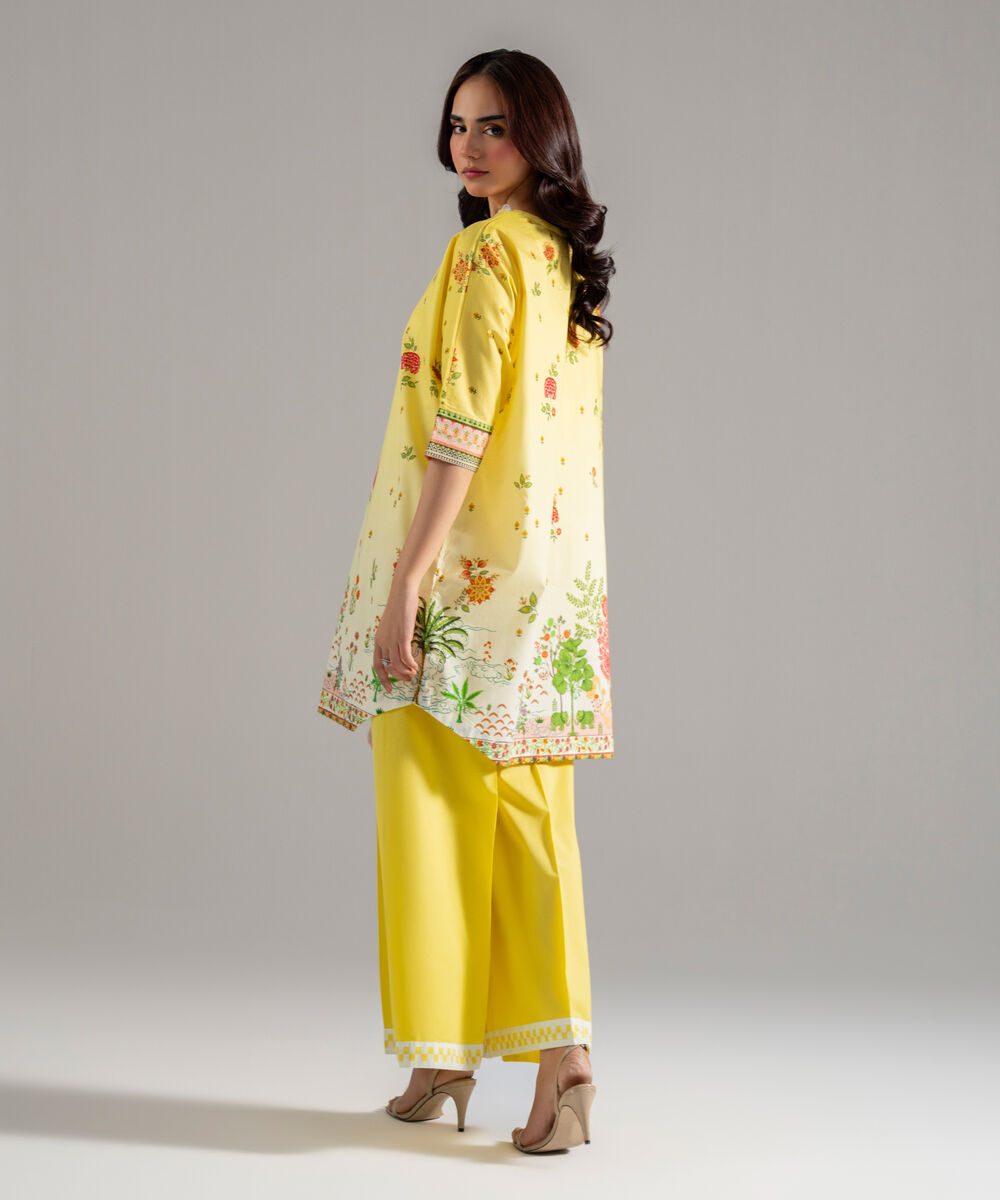 Women's RTW Lawn Printed Lime Yellow 2 Piece Suit