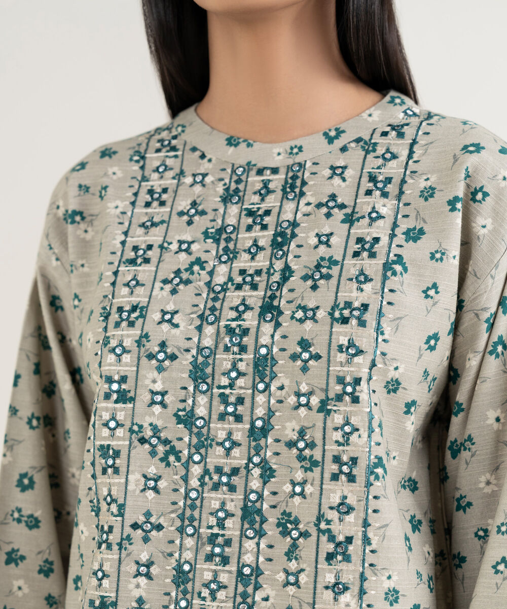 Women's Unstitched Embroidered Khaddar Beige 3 Piece Suit