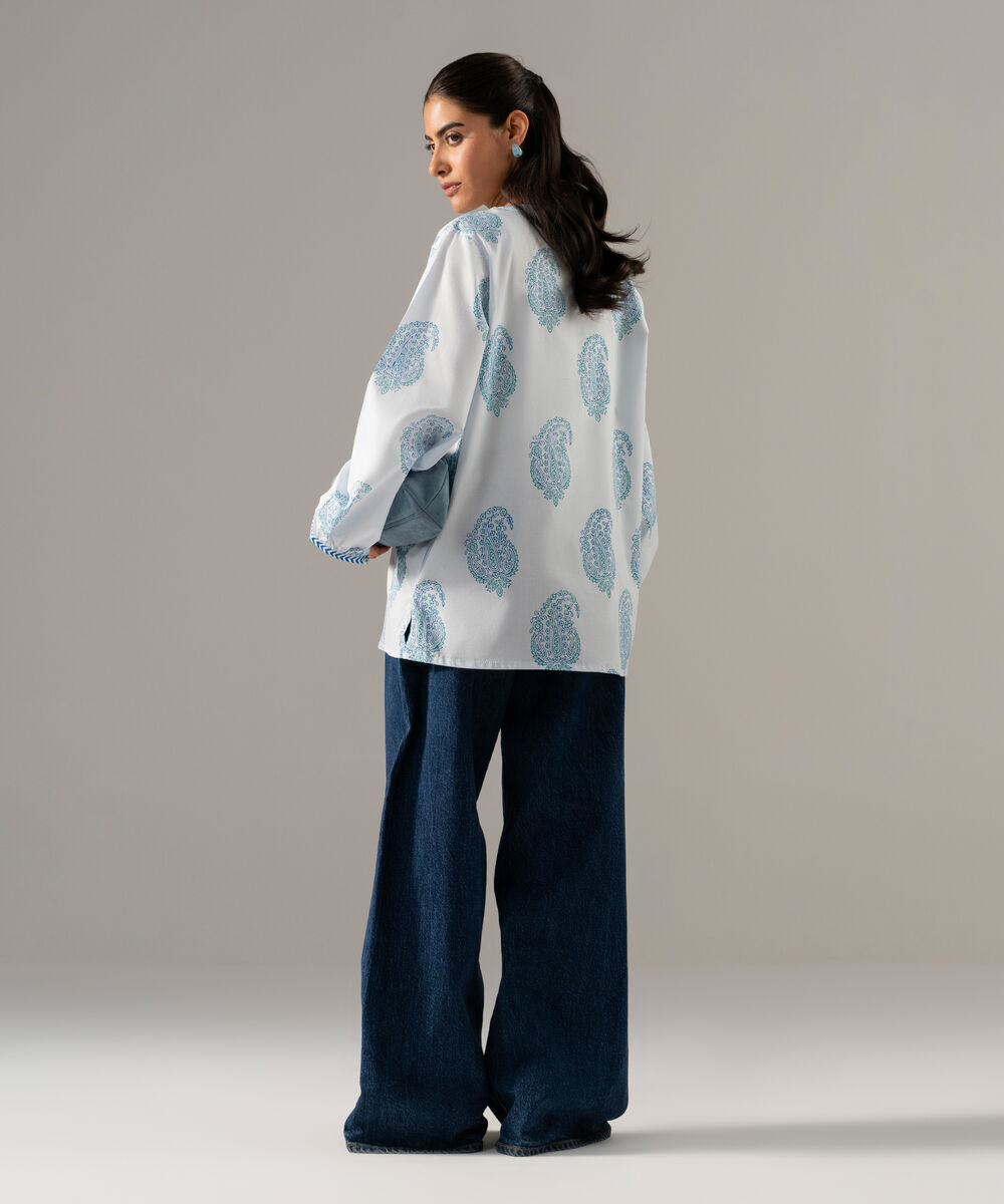 Women's RTW Lawn Printed Blue Straight Shirt