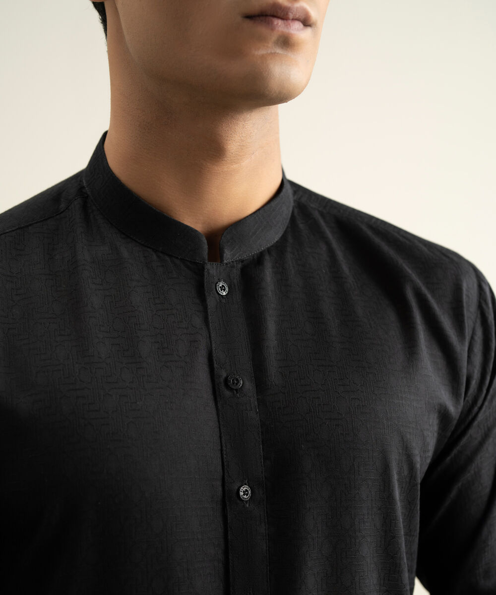 Men's black Cotton Jacquard Kurta