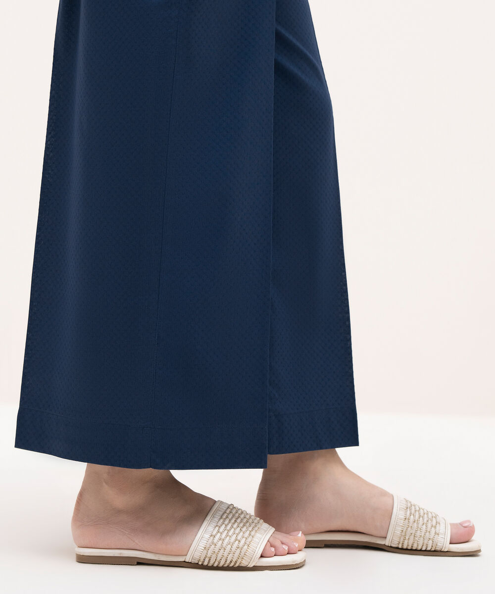 Women's RTW Textured Lawn Blue Solid Culottes