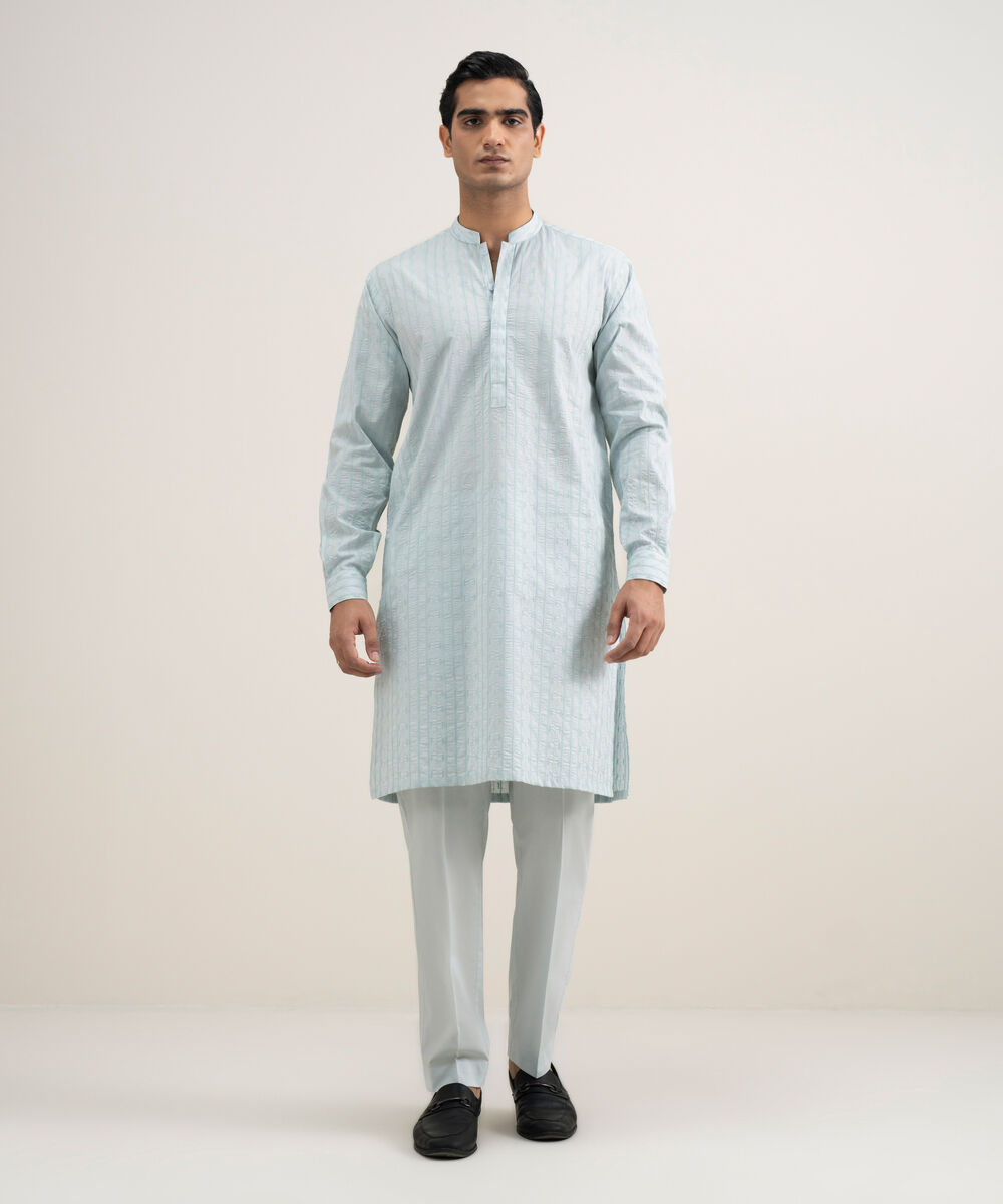 Men's Stitched Cotton Blue Suit