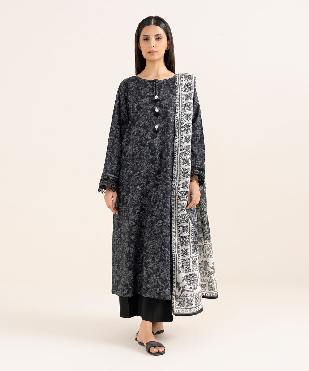 Women's RTW Lawn Viscose Black Printed Straight Shirt