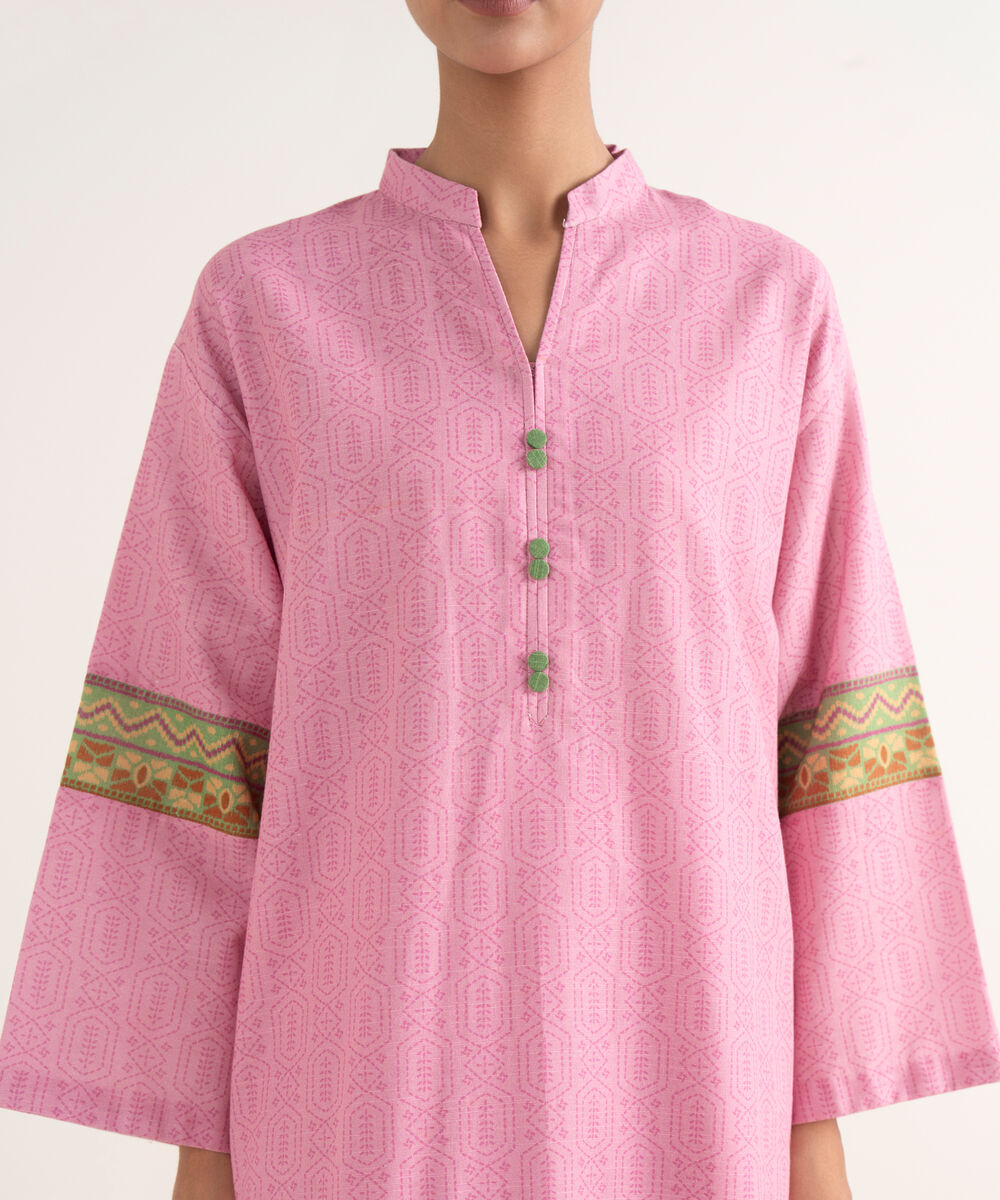 Women's Unstitched Lawn Printed Pink Three Piece Suit