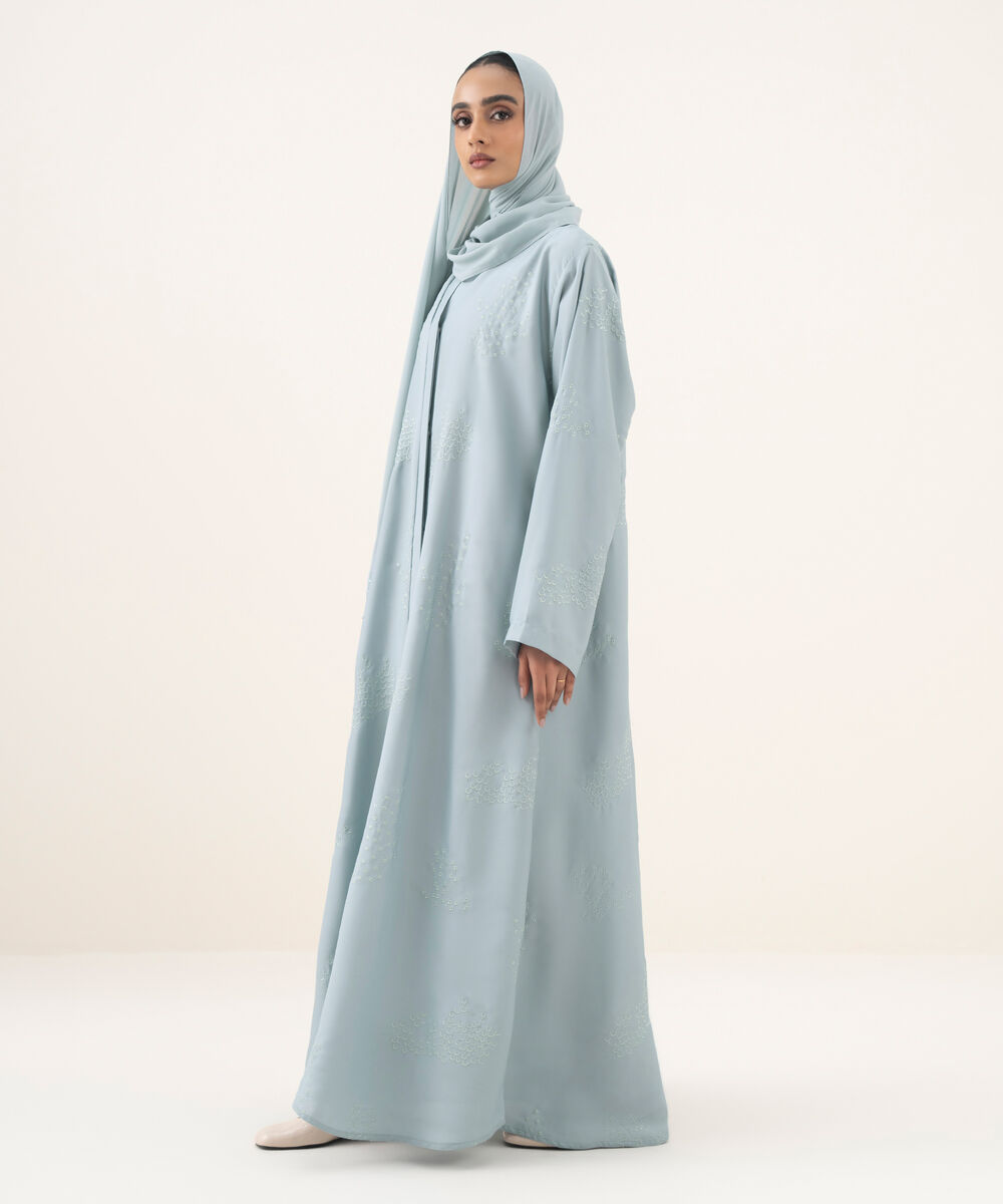 Women's sky blue button through Abaya set