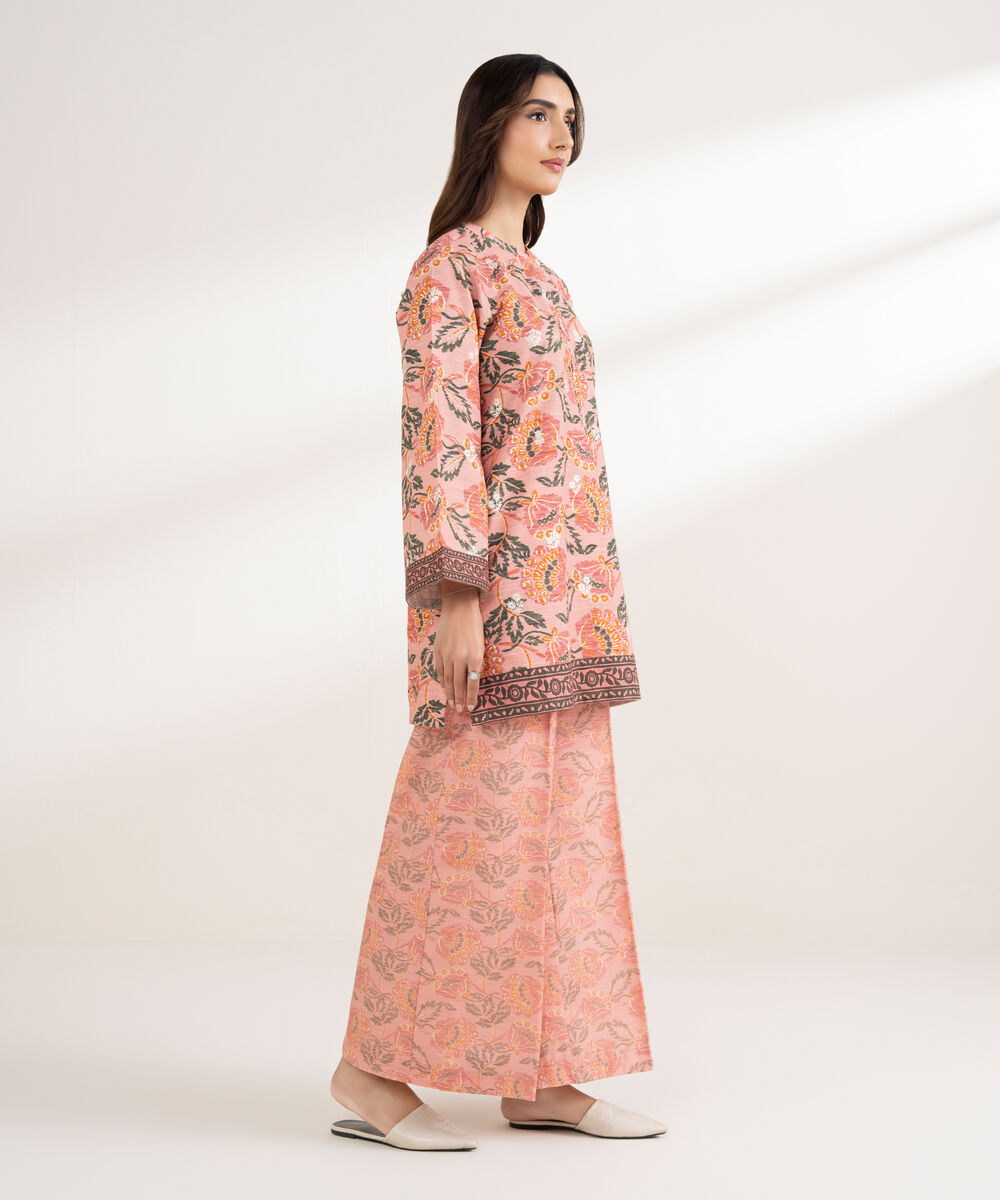 Women's RTW Khaddar Embroidered Straight Mauve Shirt