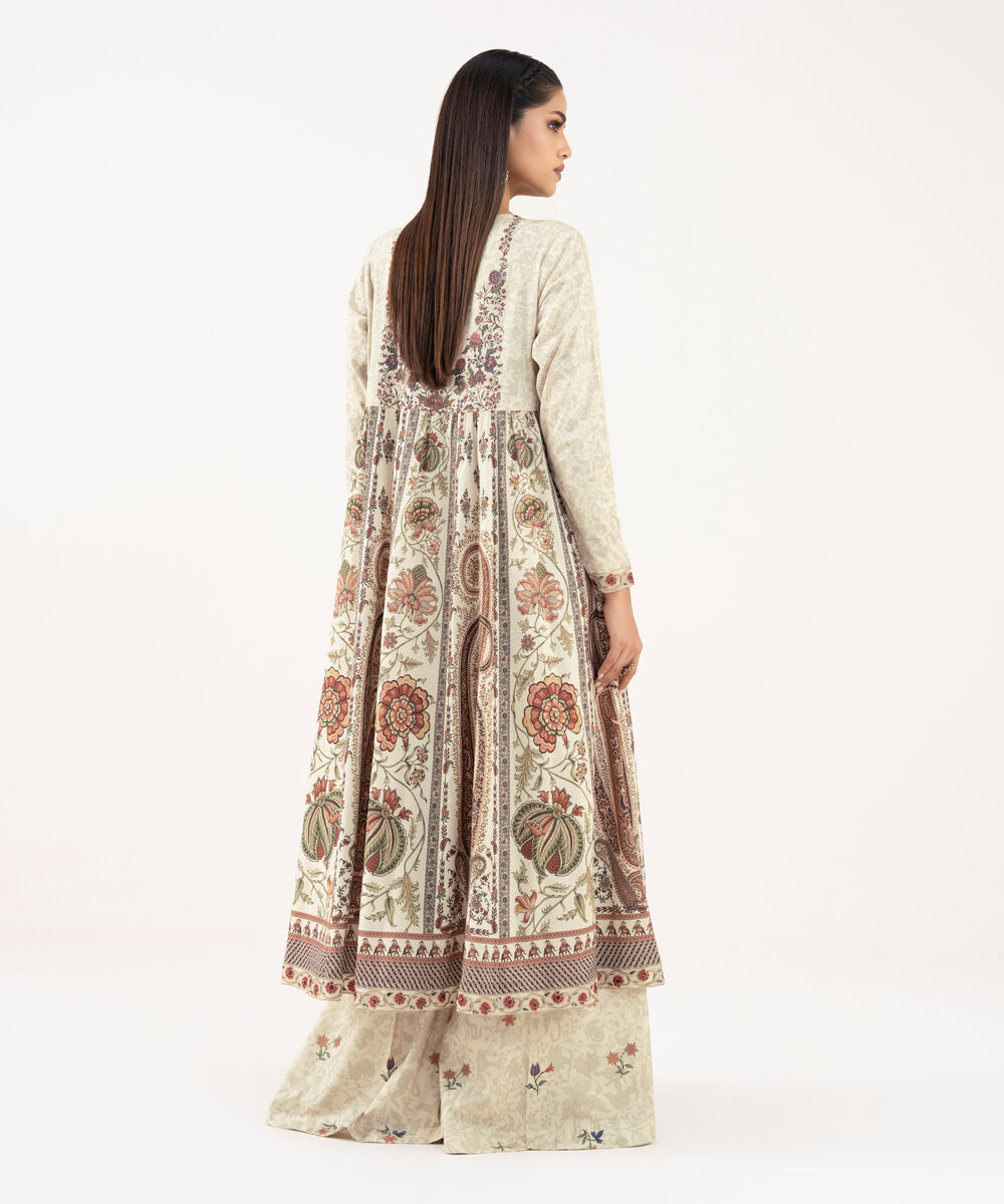 Women's RTW Lawn Viscose Beige Embroidered Pishwas