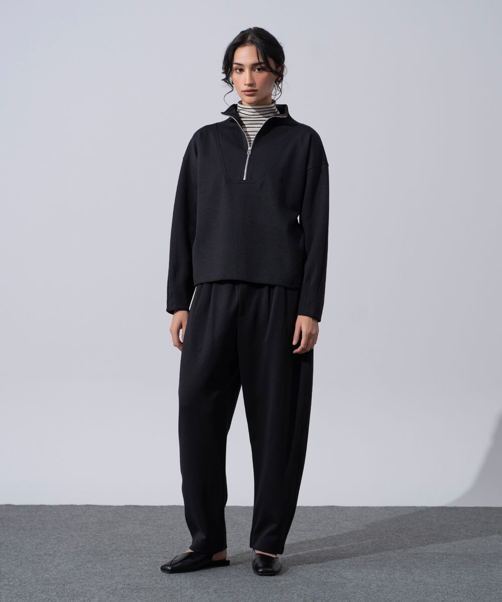 Women's Western Wear Black Funnel Neck Jumper