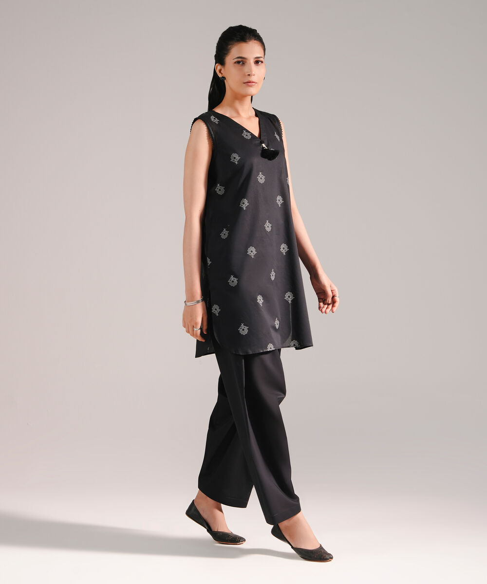 Women's RTW Lawn Printed Black Straight Shirt