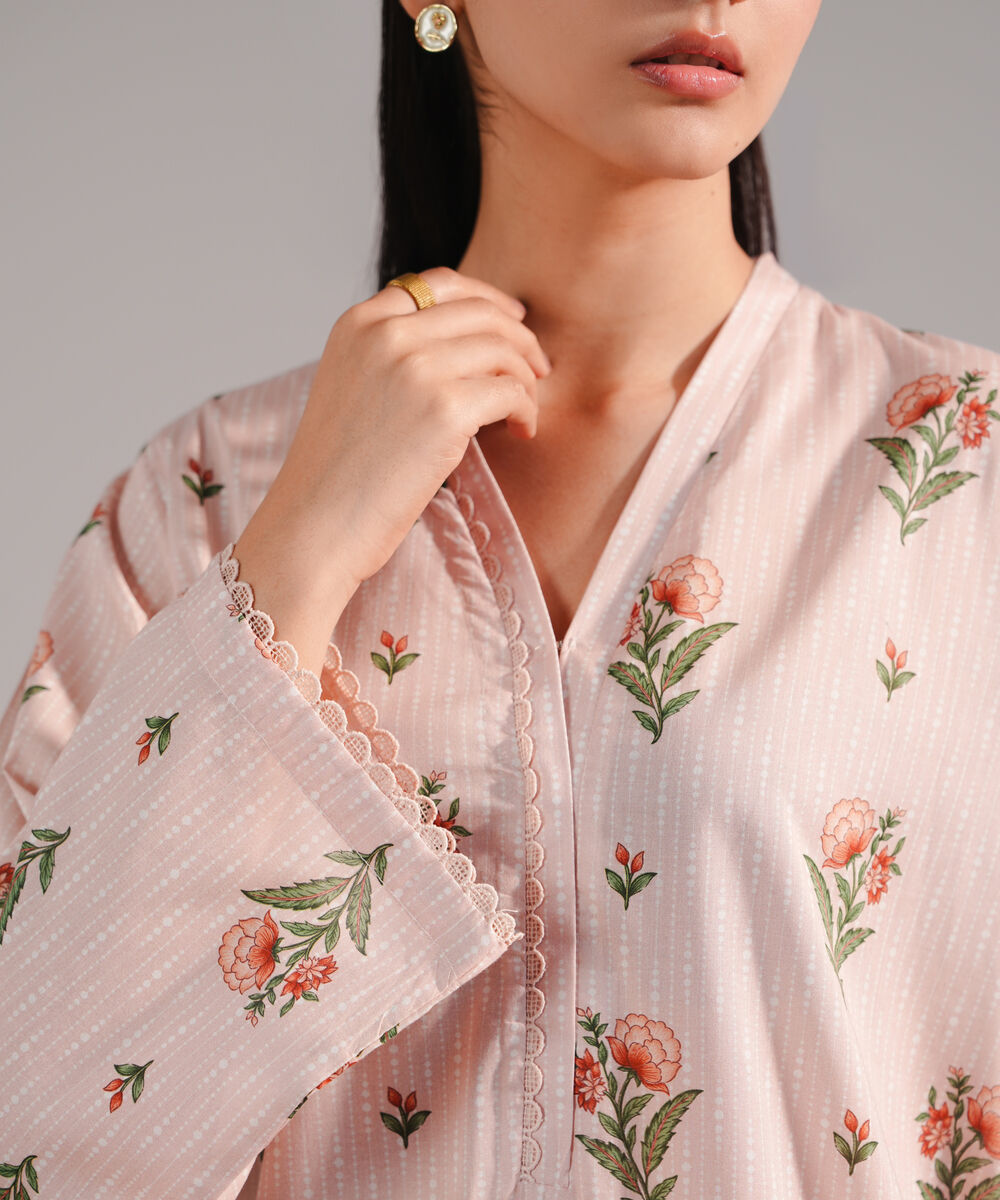 Women's RTW Lawn Printed Pink Straight Shirt