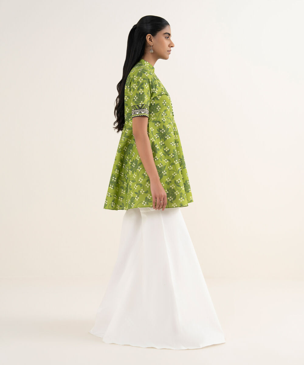 Women's Unstitched Cotton Printed Green Shirt