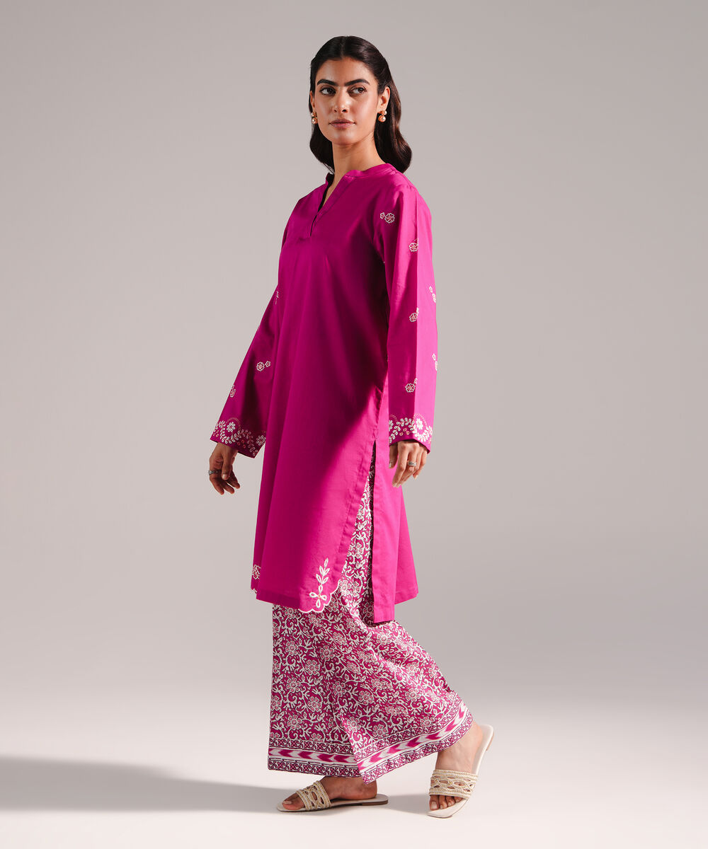 Women's RTW Crosshatch Embroidered Pink Straight Shirt