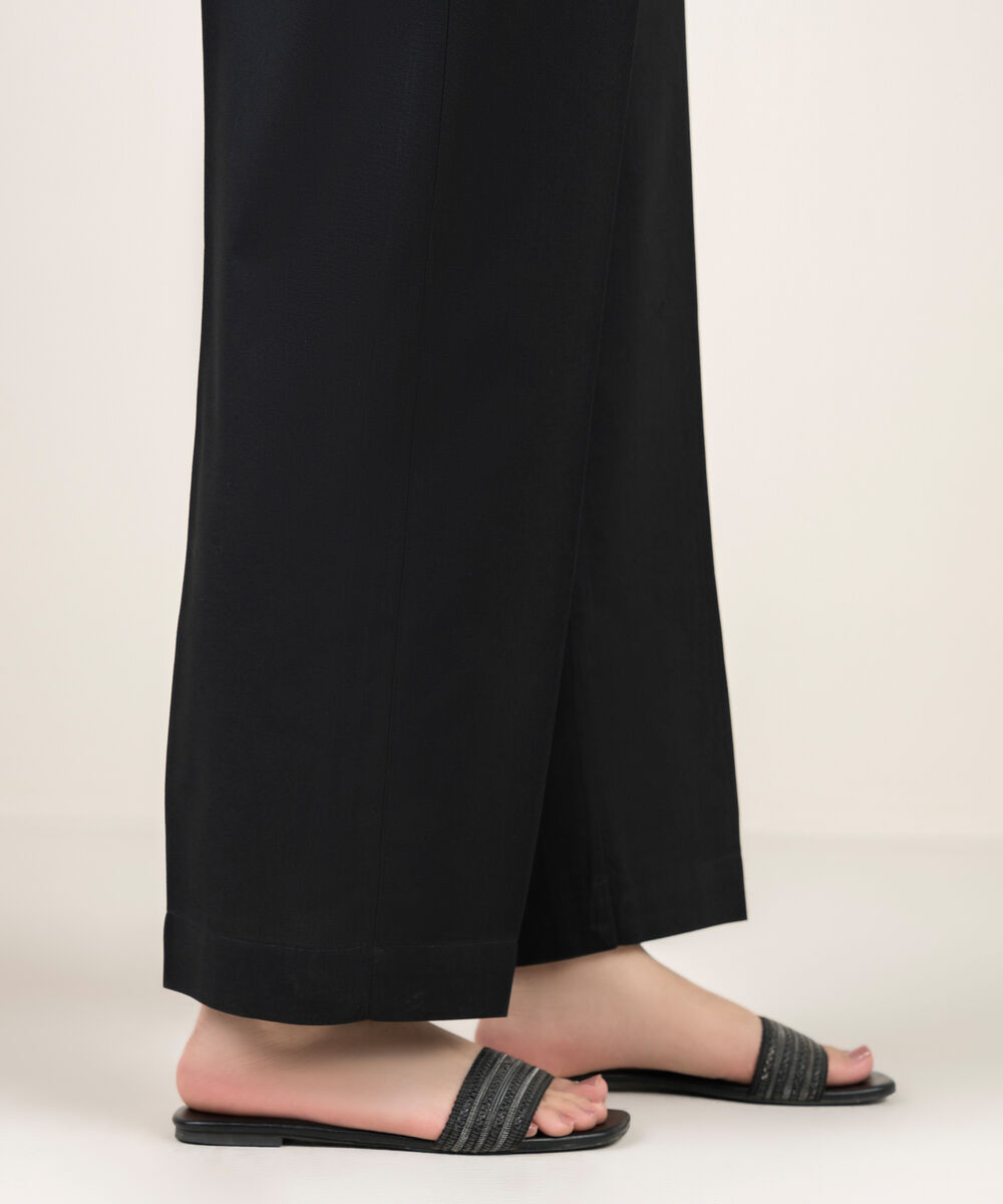 Women's RTW Cambric Solid Black Straight Pants