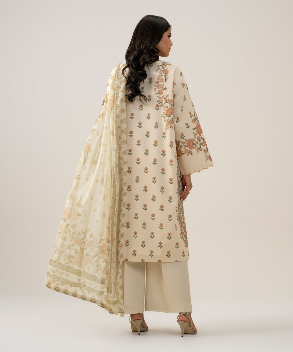 Women's Unstitched Bemberg Tissue Printed Off White 3 Piece Suit