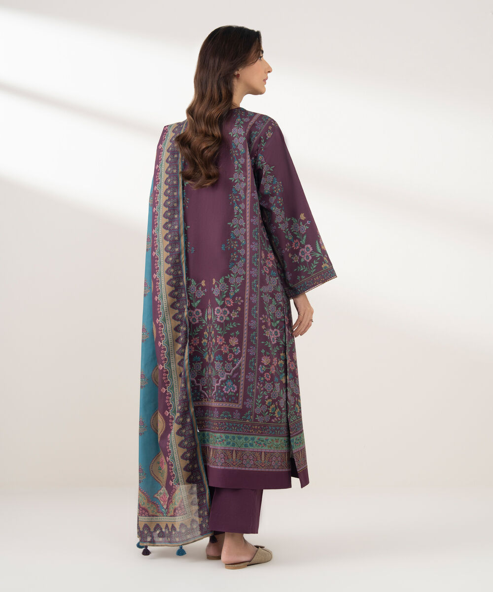 Women's Unstitched Lawn Printed Purple 3 Piece Suit