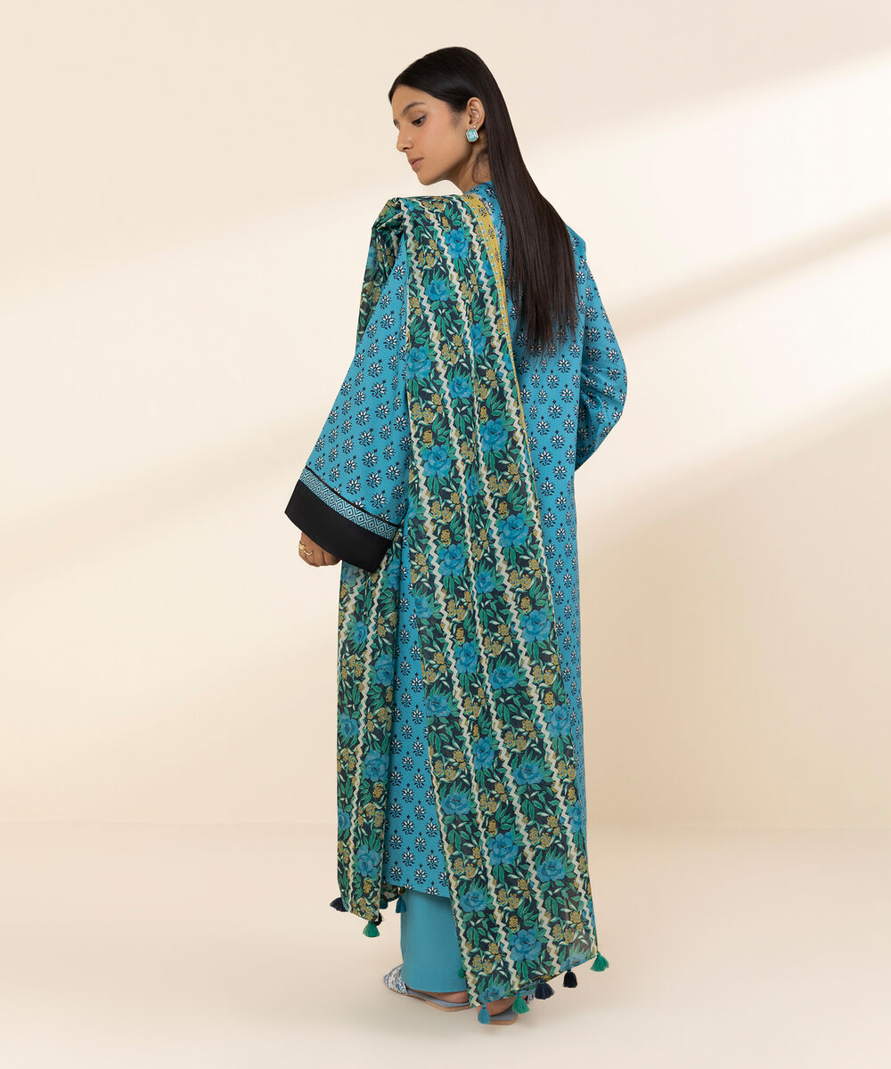 Women's Unstitched Lawn Printed Blue 3 Piece Suit