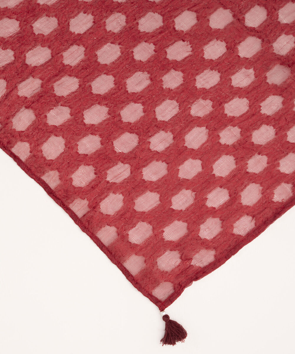 Solid Brochea Jacquard Red Dupatta