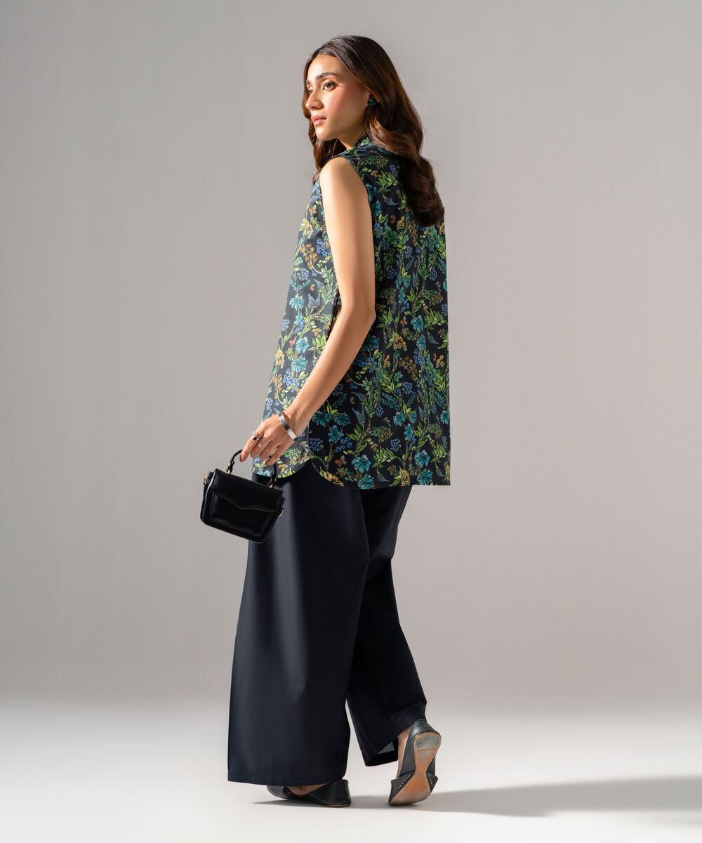 Women's RTW Cambric Printed Black Straight Shirt