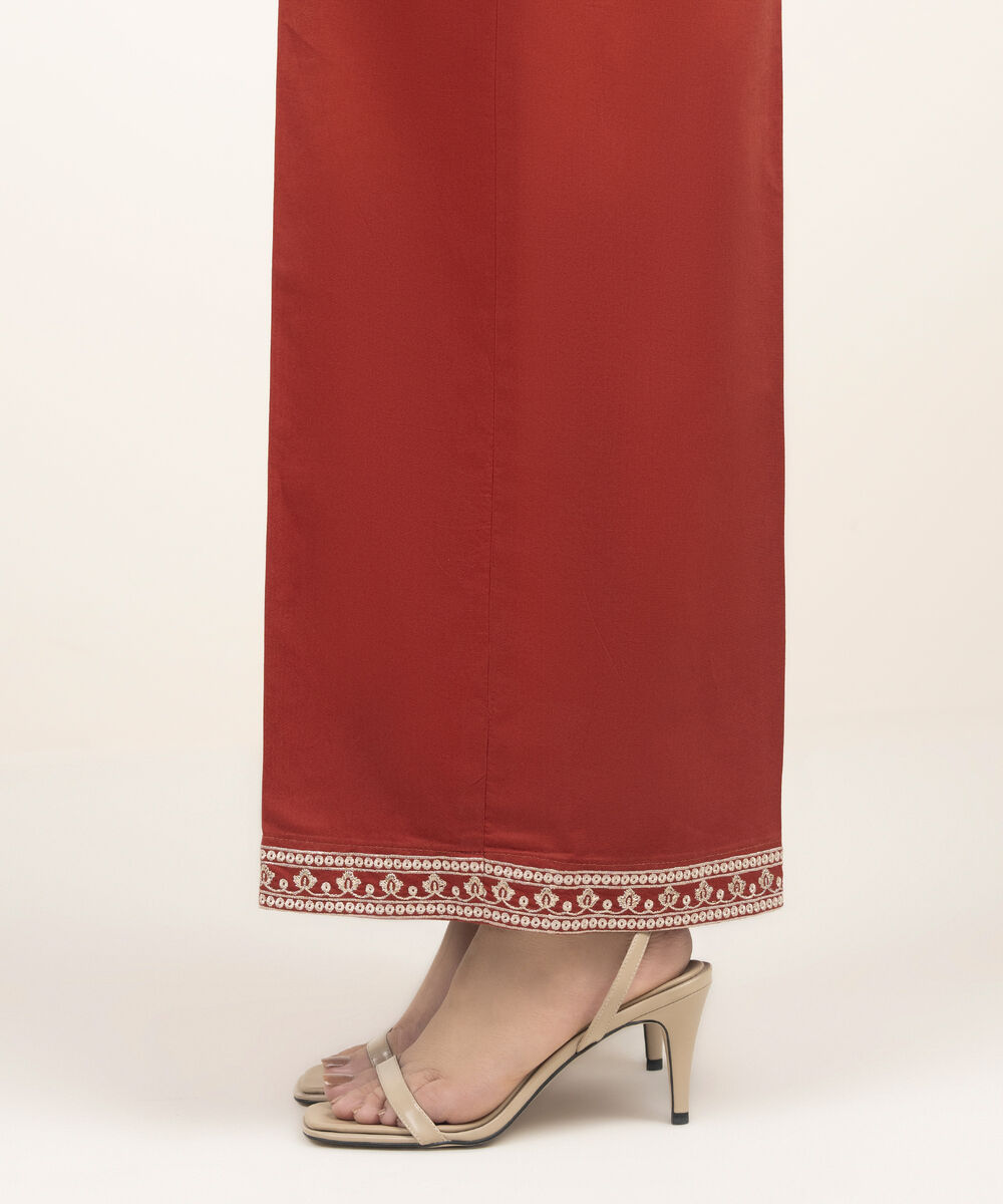 Women's RTW Cambric Embroidered Dark Orange Flared Pants