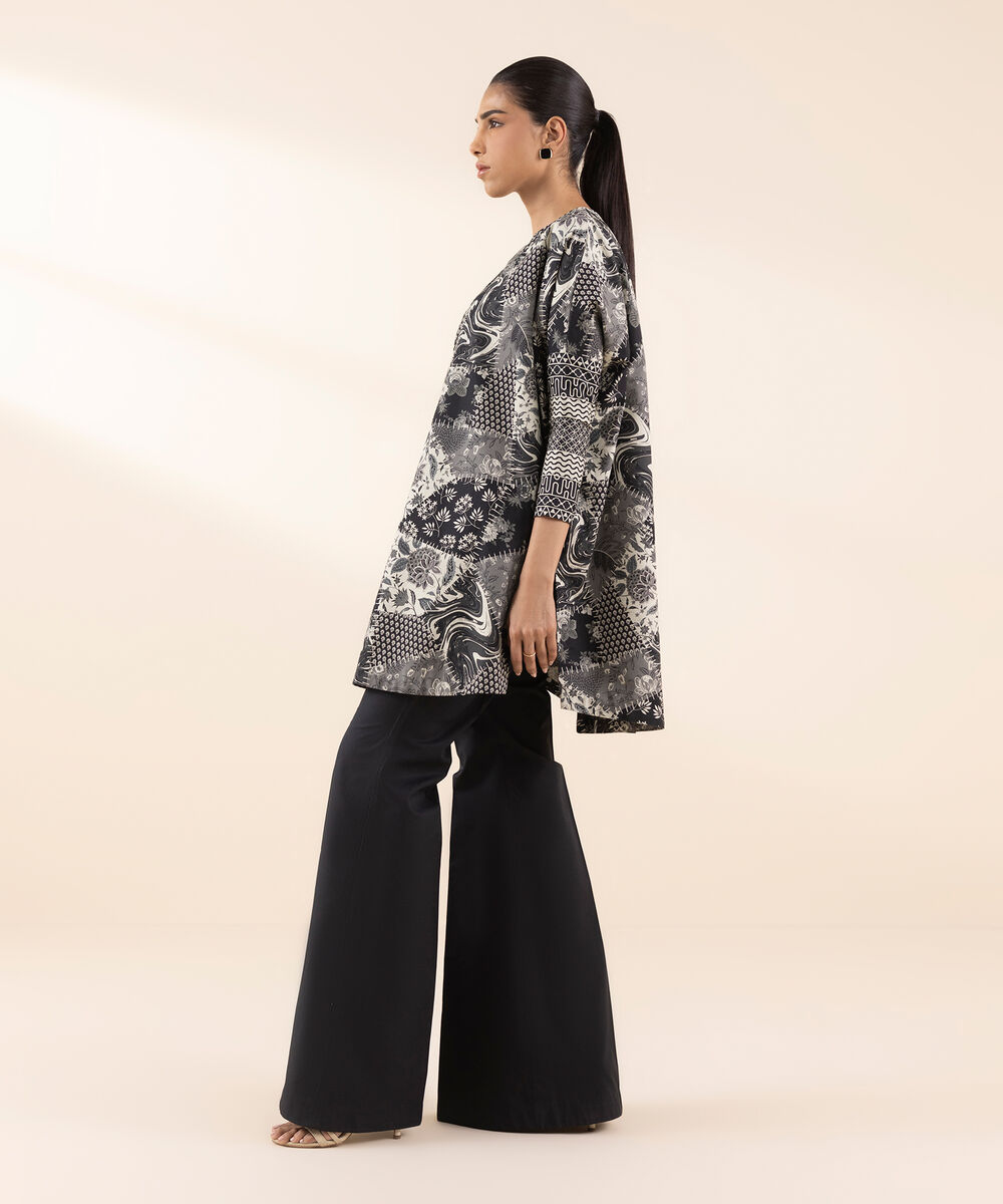 Women's Unstitched Lawn Printed Black 2 Piece Suit