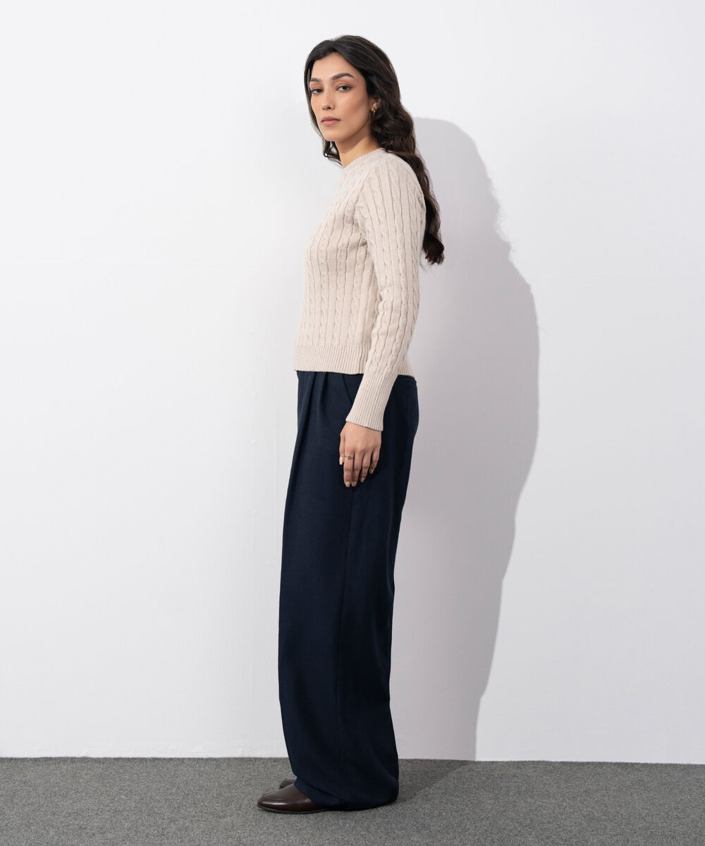 Women's Western Wear Beige Cable Knit Sweater