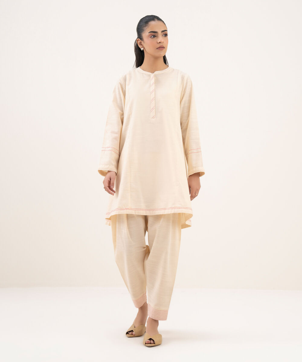 Women's RTW Khaddar Solid Straight White Shirt
