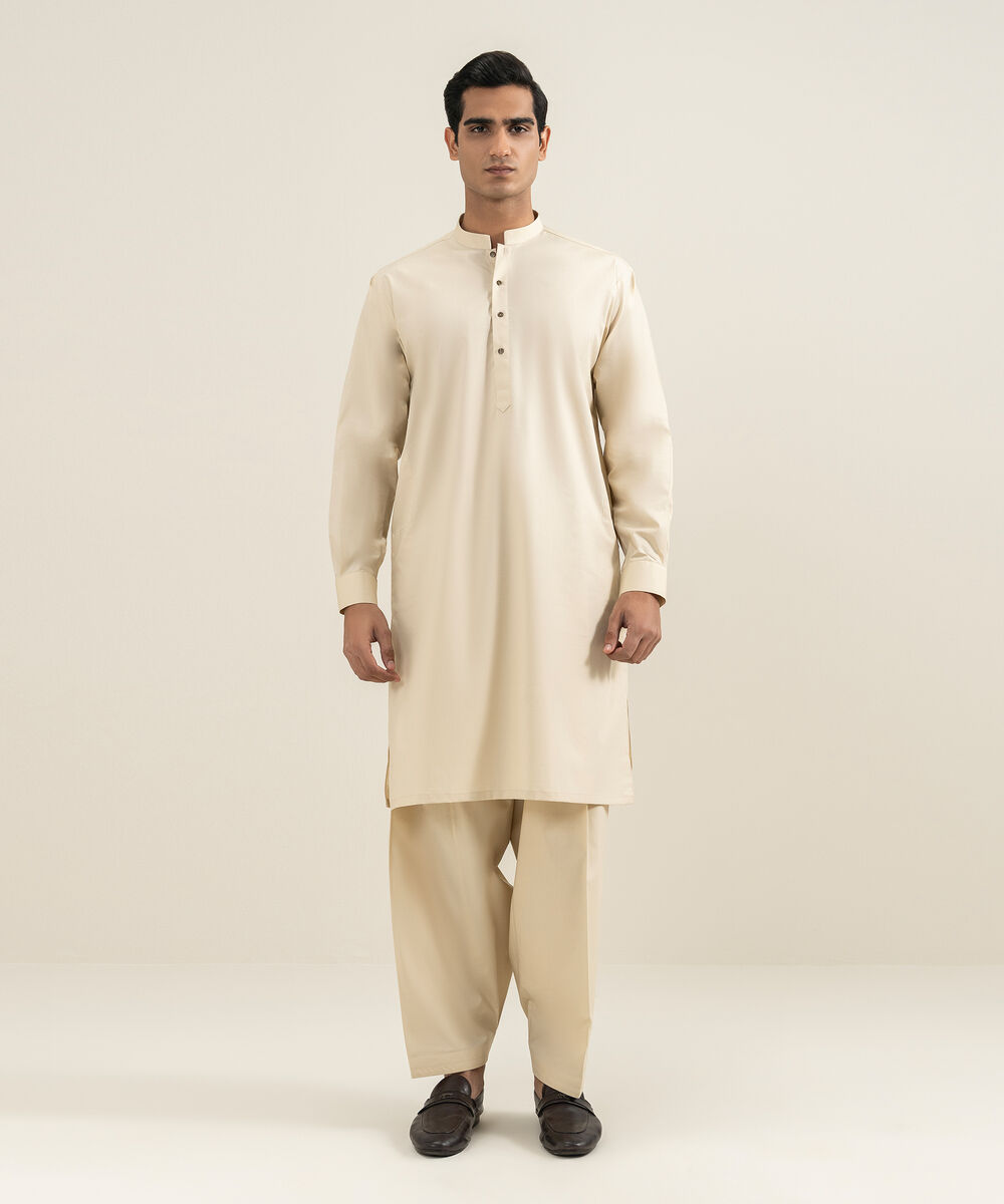 Men's beige 100% Cotton Kameez Shalwar