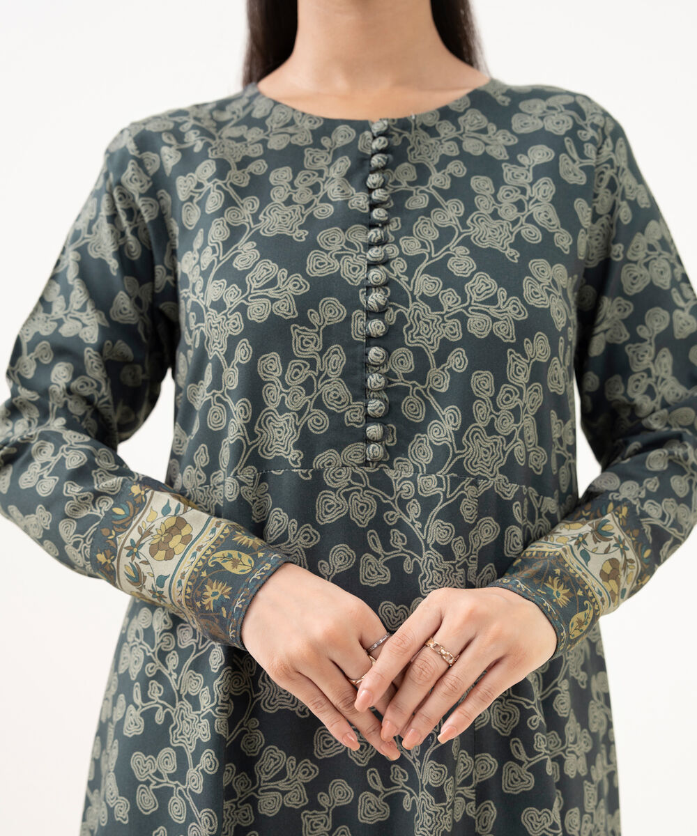 Women's Unstitched Linen Printed Grey 3 Piece Suit