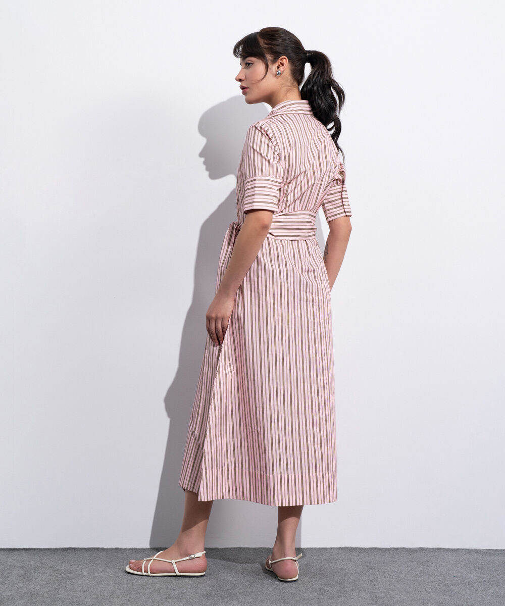 Women's Western Pink And Brown Poplin Dress With Belt