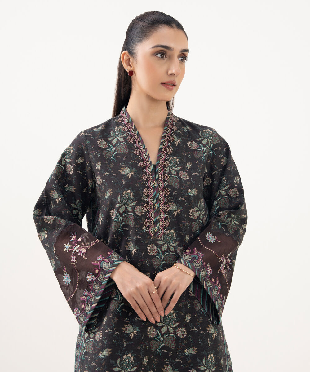 Women's Unstitched Khaddar Embroidered Multi 2 Piece Suit
