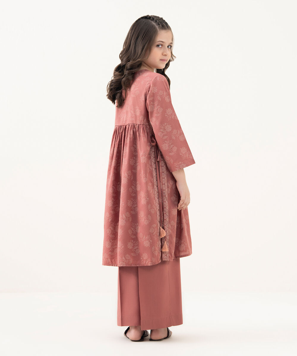 Girl's Cotton Viscose Printed Pink 2 Piece Suit