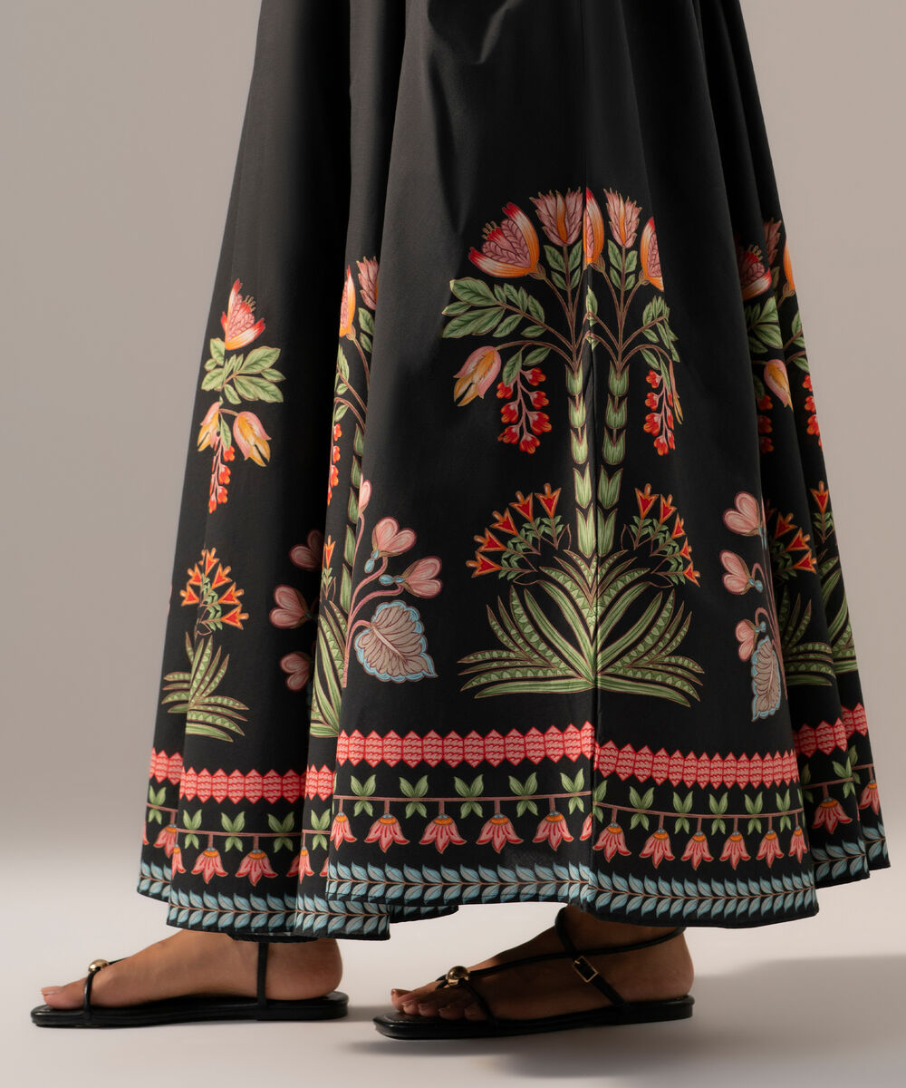Women's RTW Poplin Printed Black Skirt