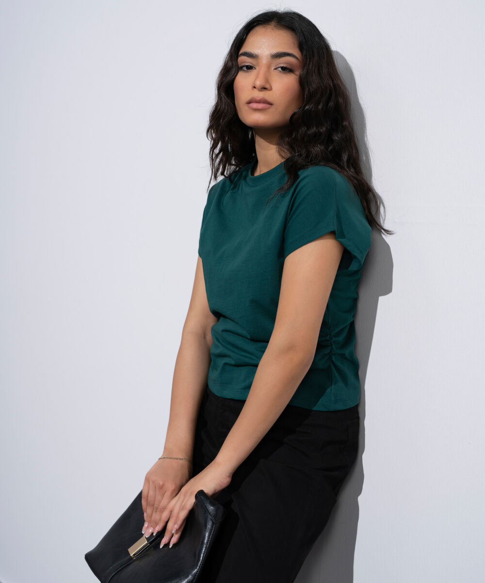 Women's Green Cinched Waist T-Shirt