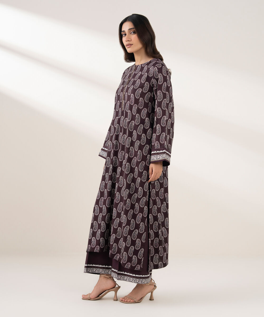 Women's RTW Viscose Linen Printed Straight Brown Shirt