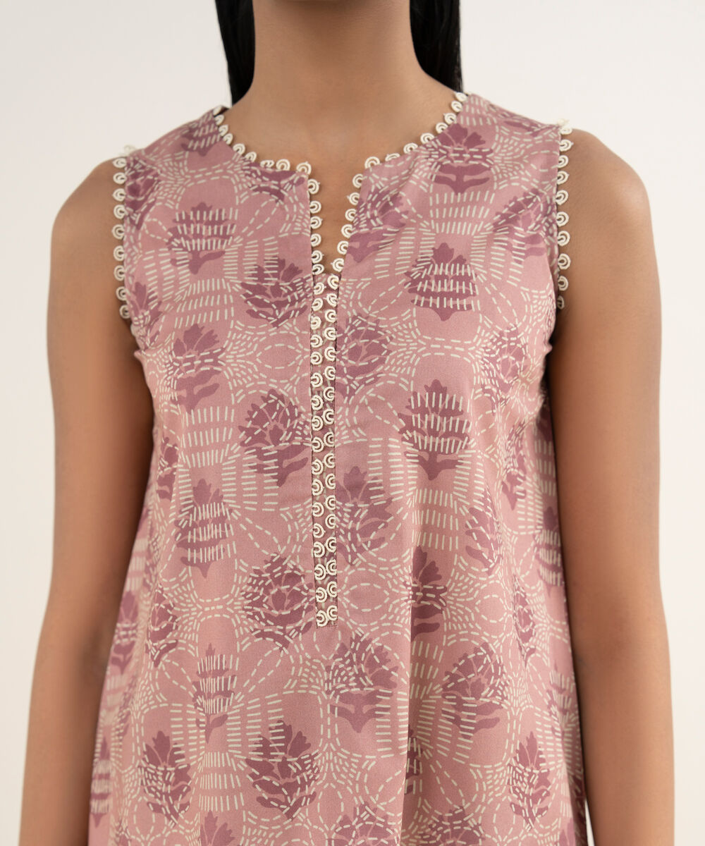 Women's Unstitched Lawn Printed Pink Shirt