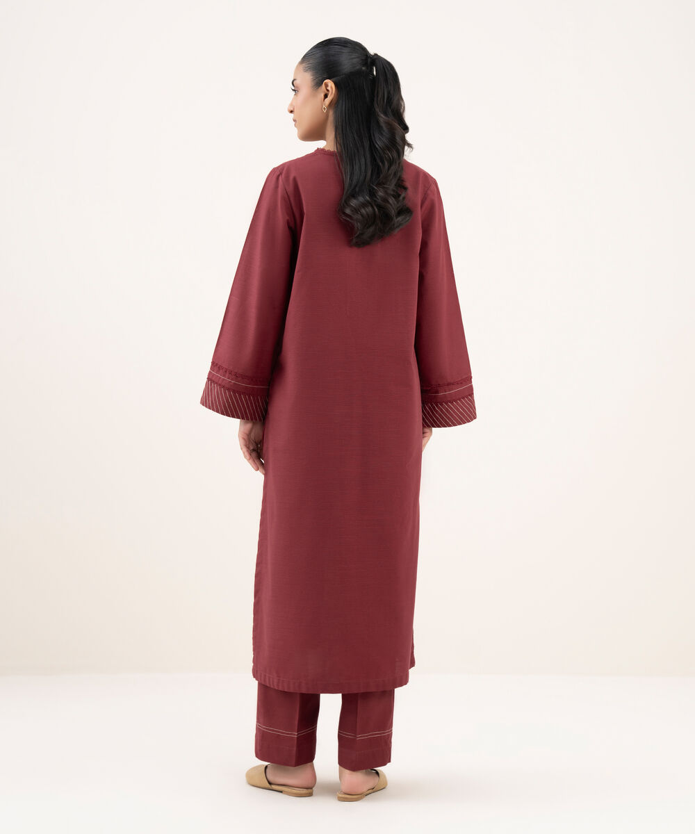 Women's RTW Khaddar Embroidered A-Line Maroon Shirt