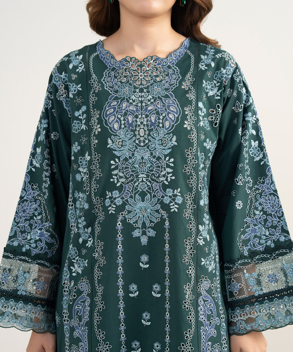 Women's Unstitched Lawn Embroidered Green 3 Piece Suit