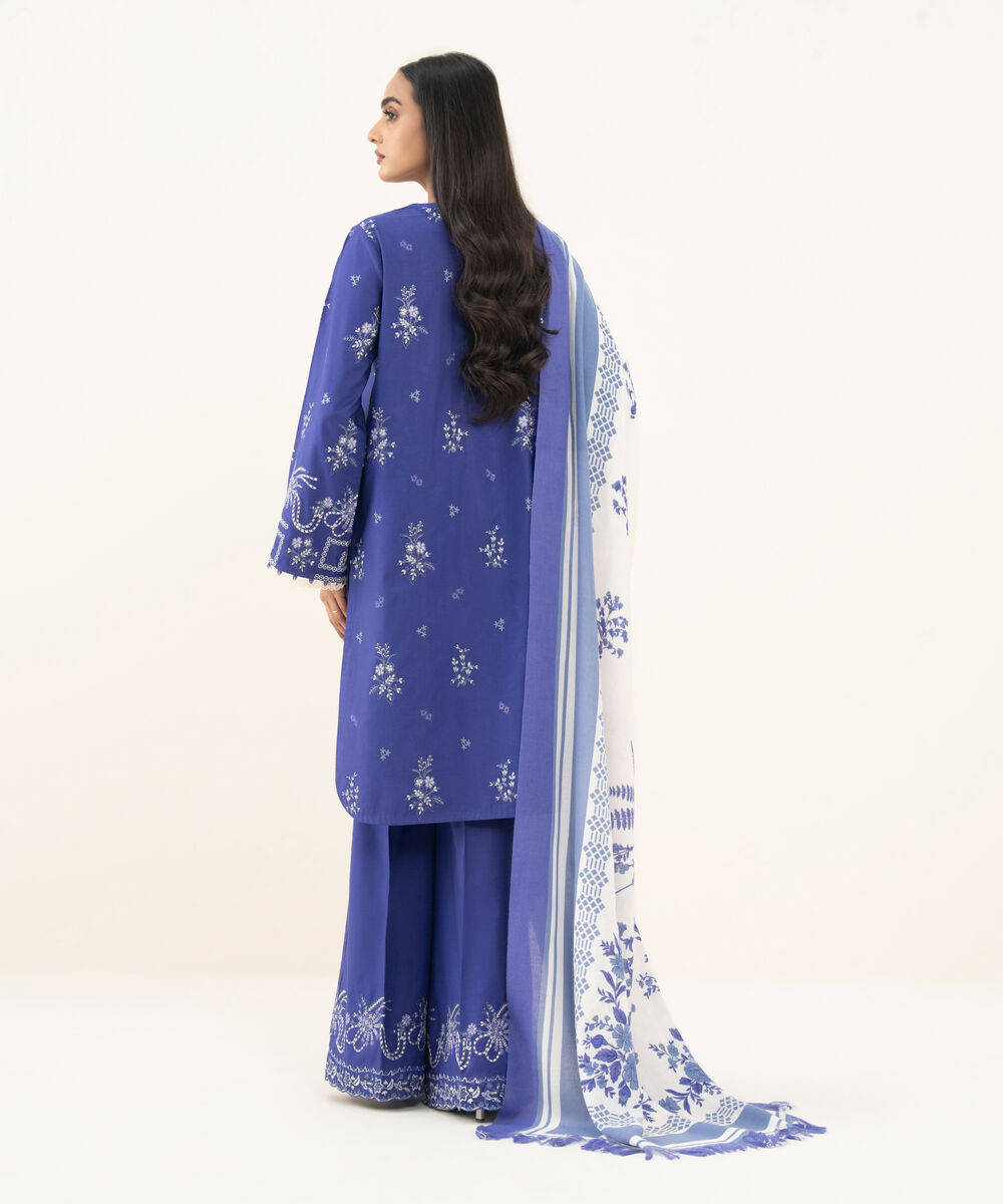 Women's Unstitched Embroidered Khaddar Blue 3 Piece Suit