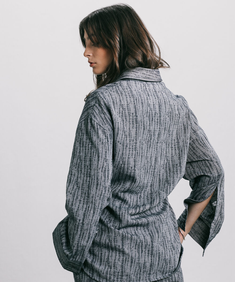 Women's Western Wear Blue Textured Denim Jacquard Shirt