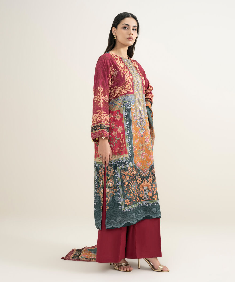 Women's RTW Blended Grip Silk Printed 3 Piece Suit